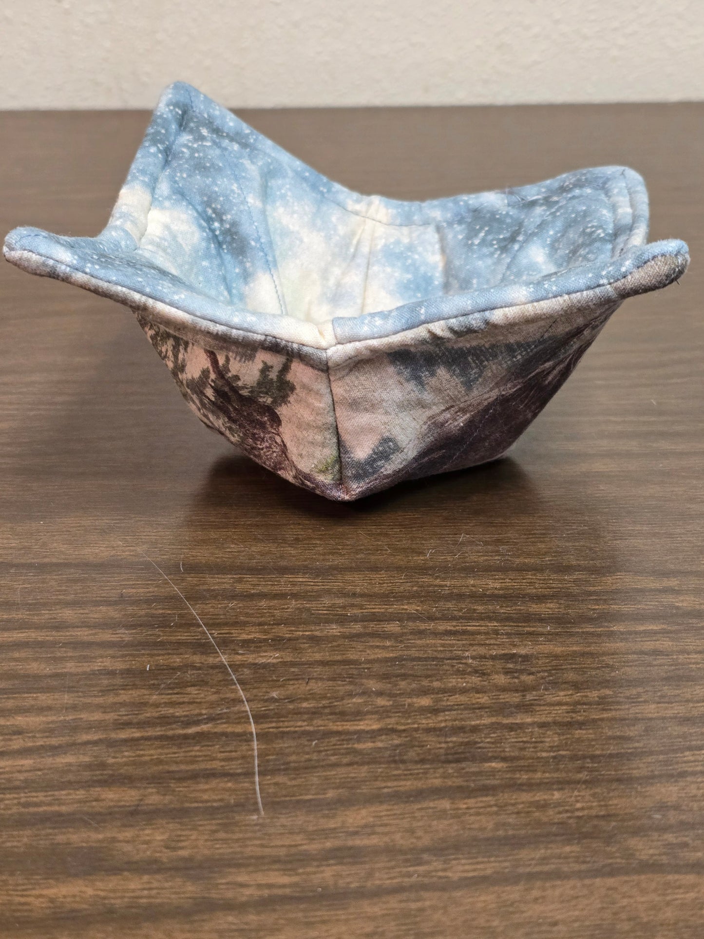 Microwavable Cozy Bowl-Nature with blue and white splatter