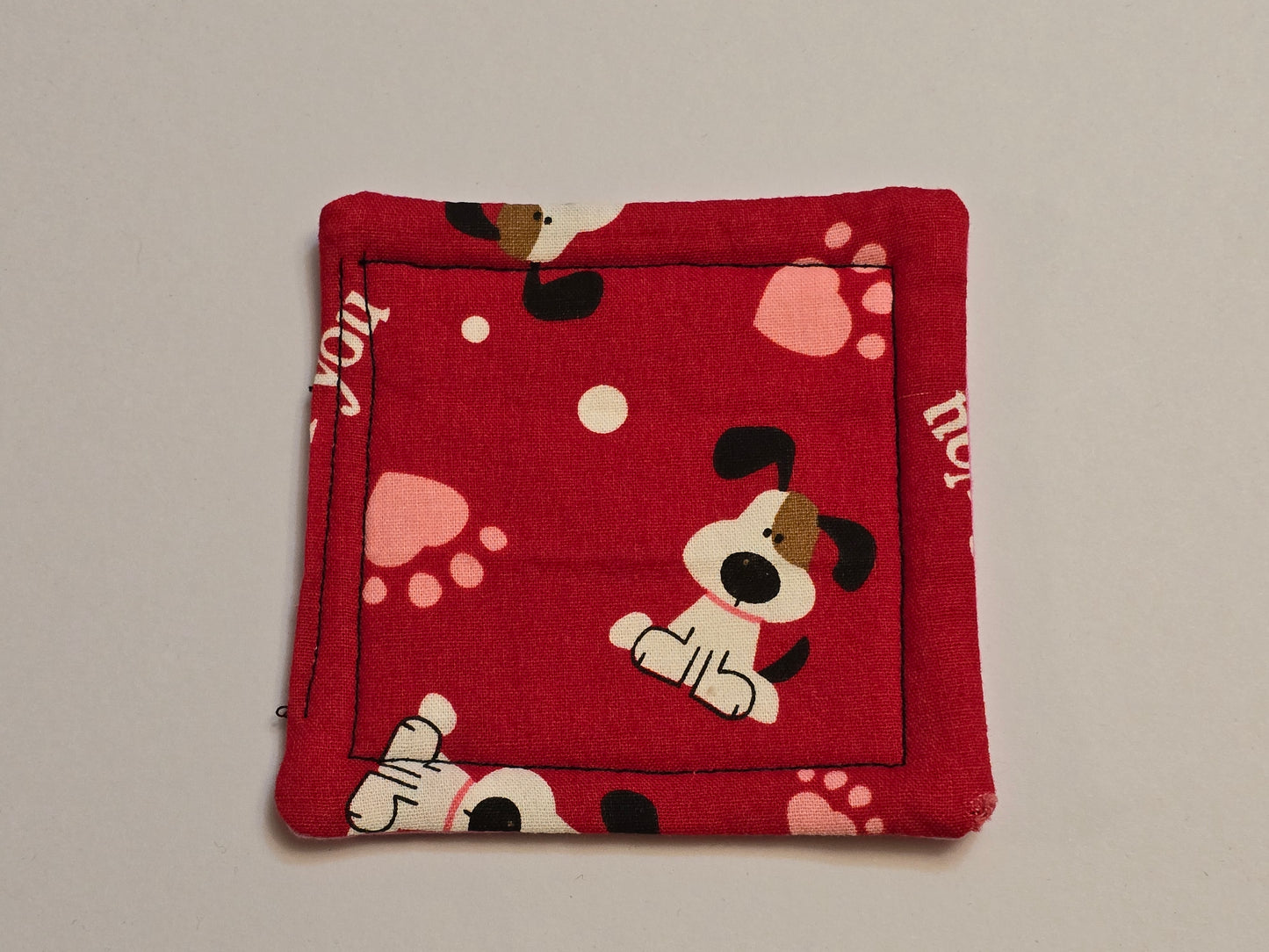 Coaster-I woof u with pink paw print with hot pink