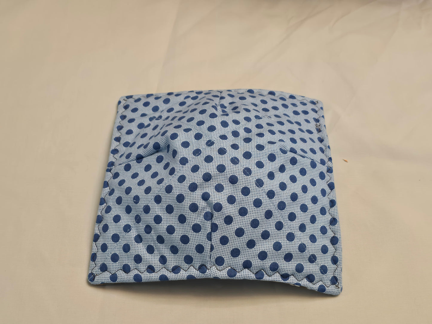 Plate Cozy-puppies with brown and blue polka dot