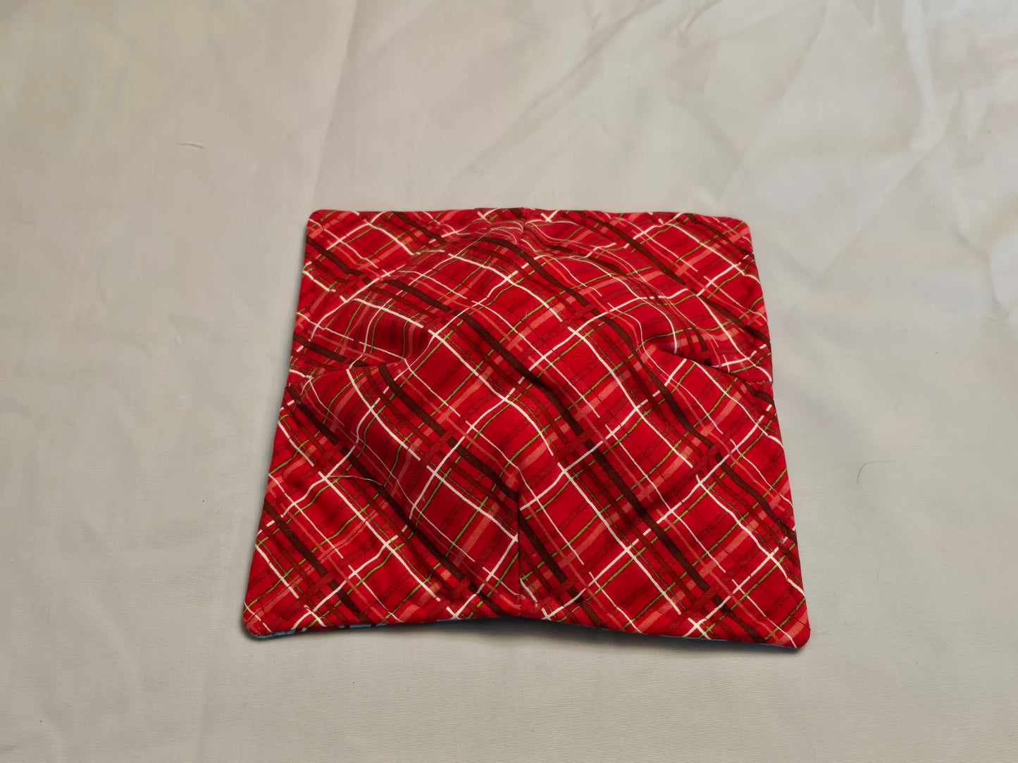 Plate Cozy-Christmas hot cocoa red and green plaid