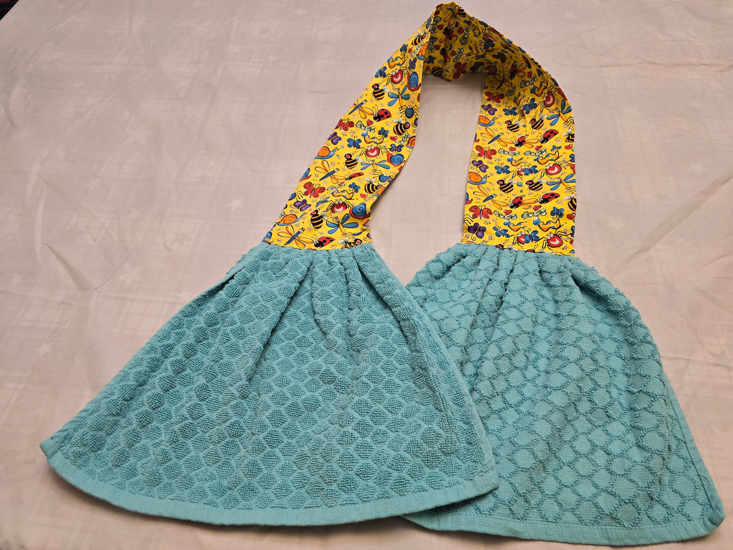 Kitchen Towel Scarf-Happy bugs with light blue
