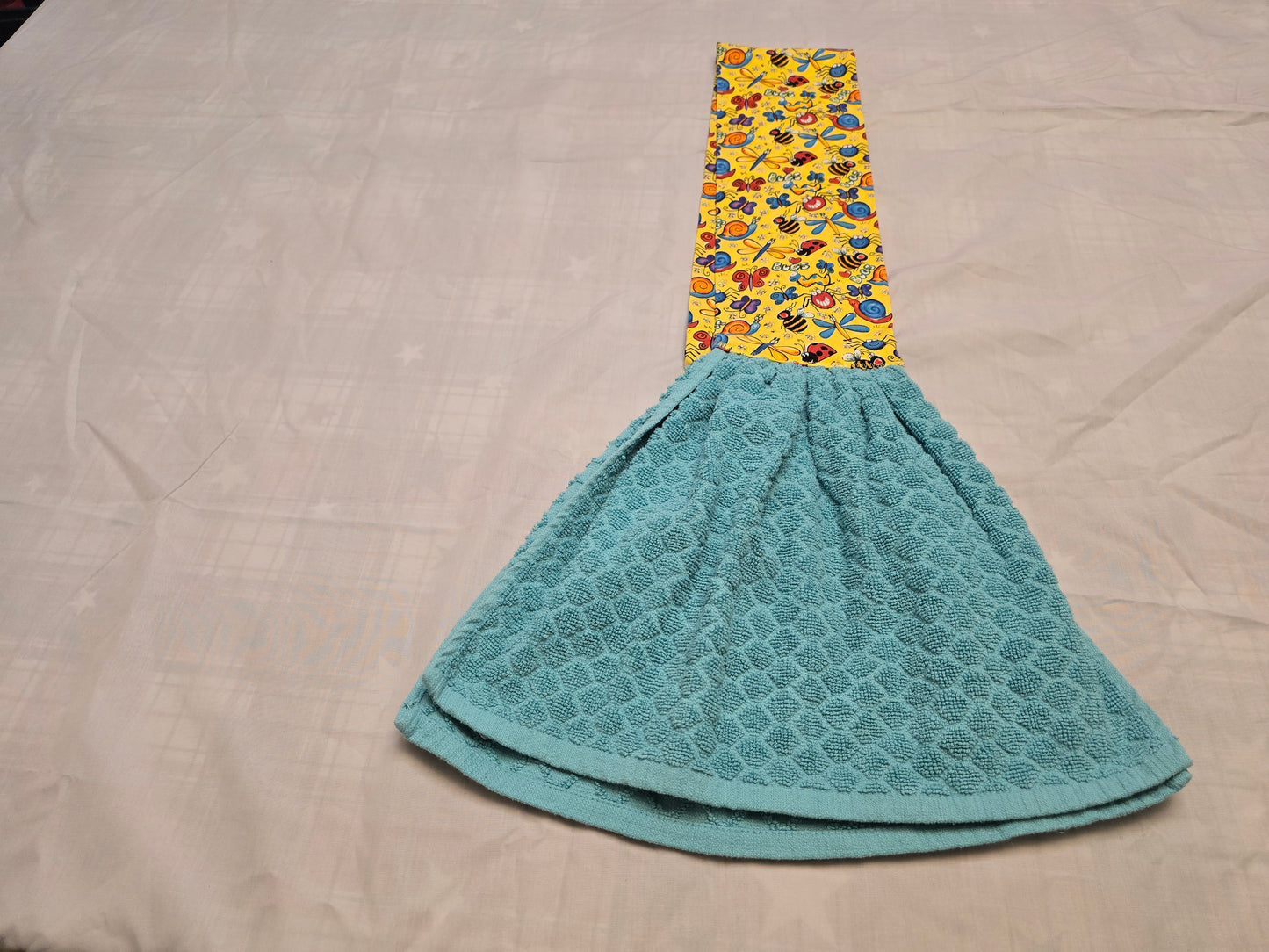 Kitchen Towel Scarf-Happy bugs with light blue