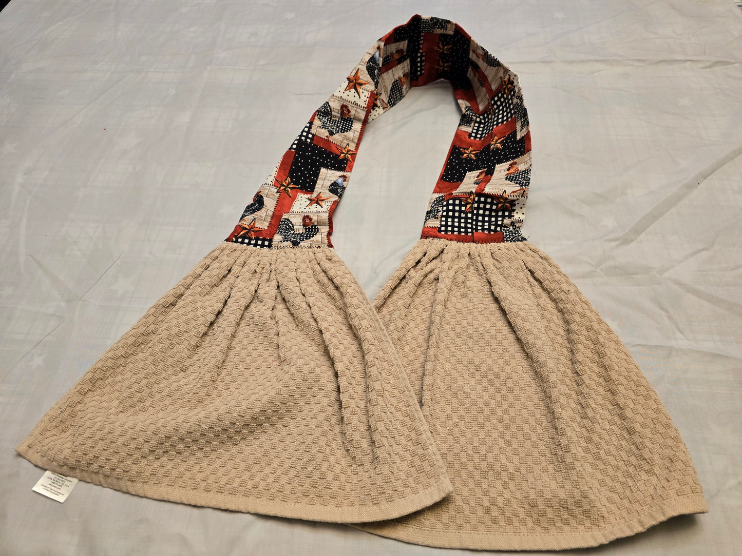 Kitchen Towel Scarf-Red and black rooster with tan