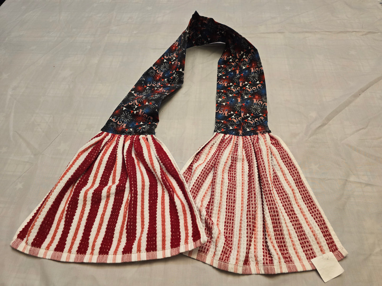 Kitchen Towel Scarf-4th of July USA with fireworks and red stripes