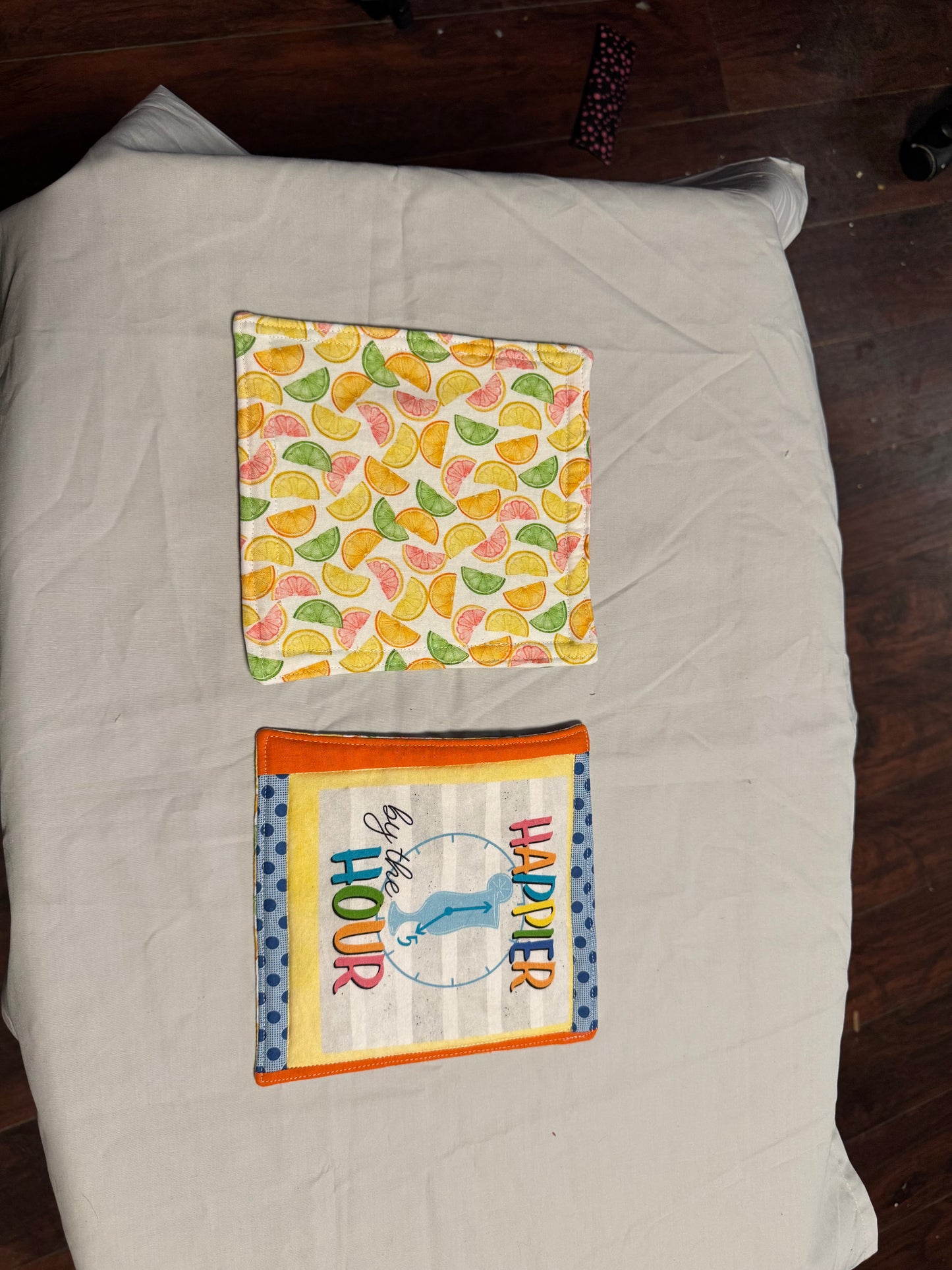 Pot-Holder-Happier by the hour/stripes/lemon/limes