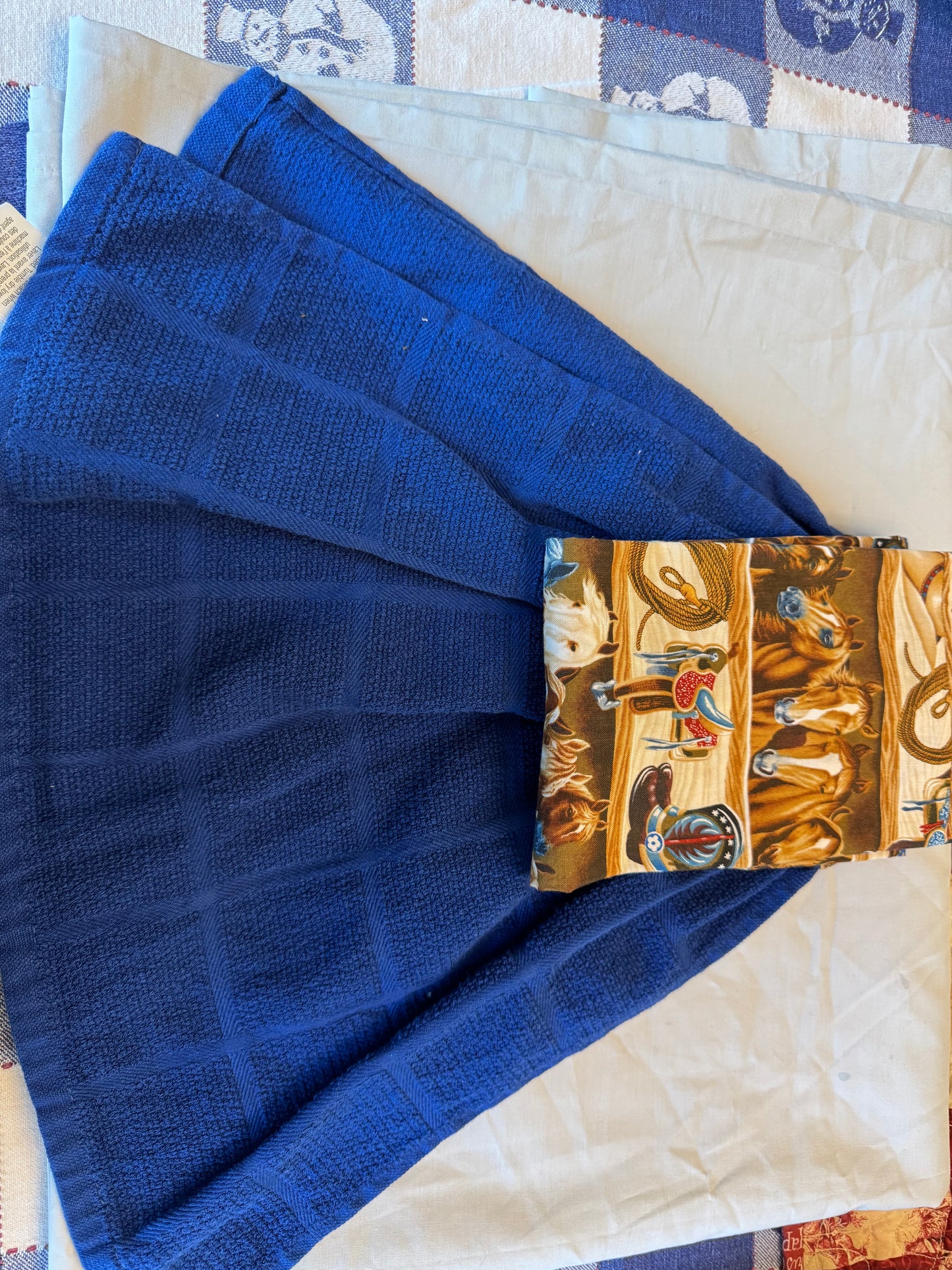 Towel scarf-horses and cowboy gear/blue