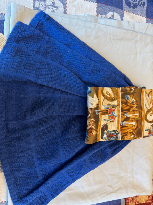 Towel scarf-horses and cowboy gear/blue