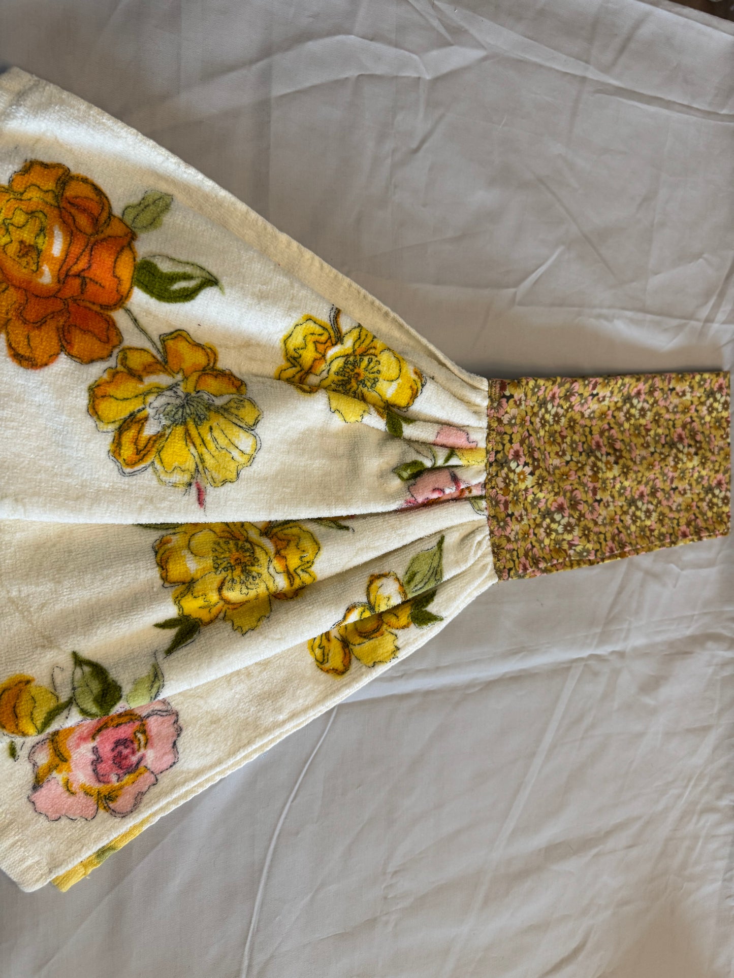 Towel scarf yellow and pink multi floral with flowers