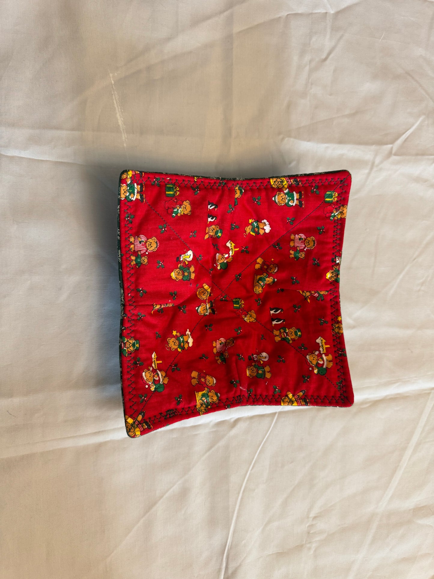 Plate cozy christmas teddy bears with green and leaves
