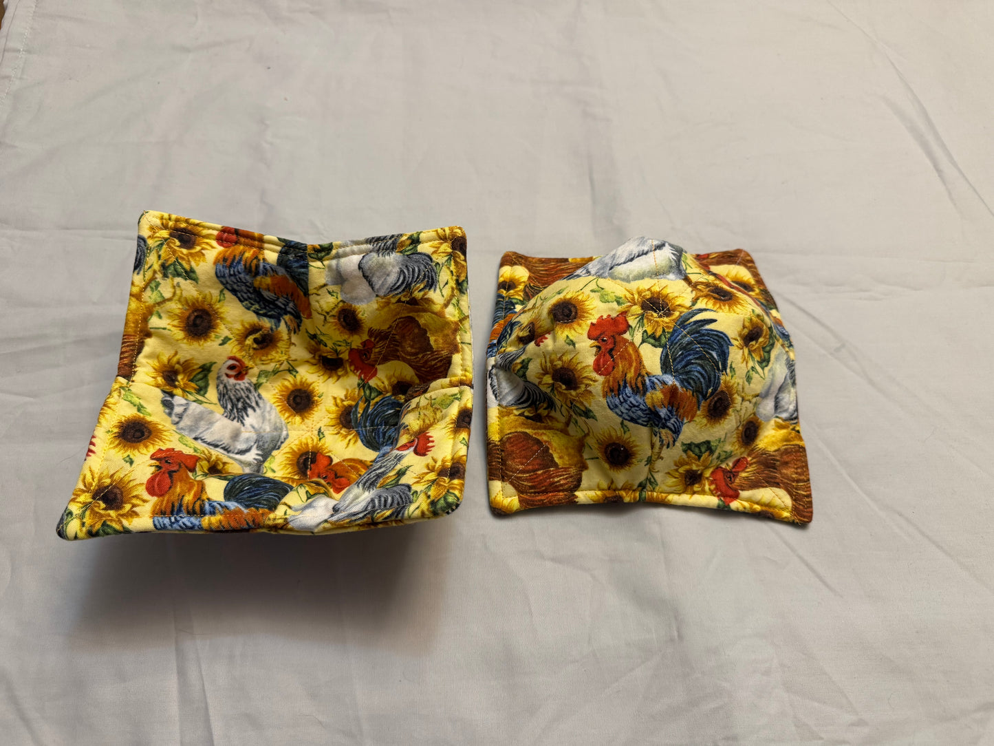 Cozy bowl-chickens and sunflowers double sided