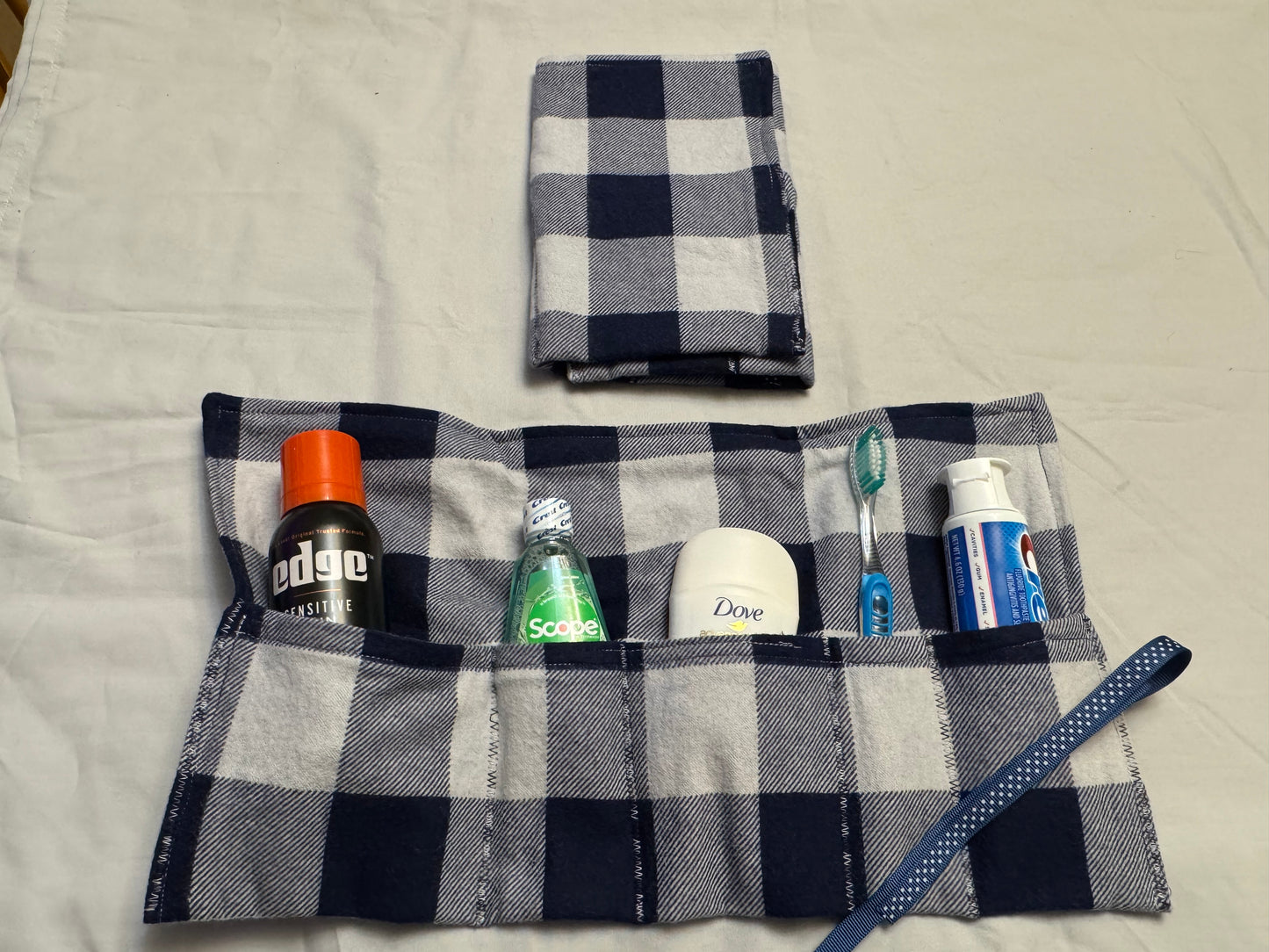 Hygiene roll up kit blue and grey plaid
