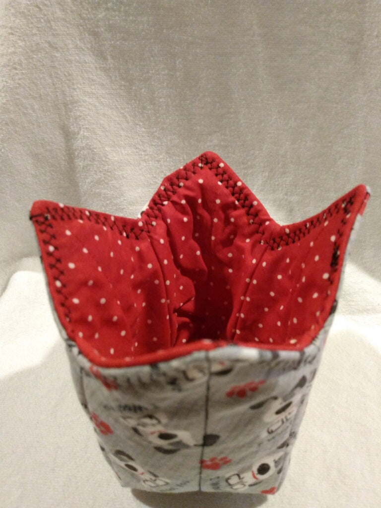 Microwavable Pint Cozy - I Woof You Puppies with Red Polka Dot Contrast