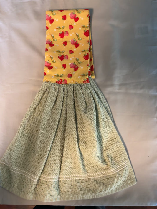 kitchen towel scarf-Strawberries/light green