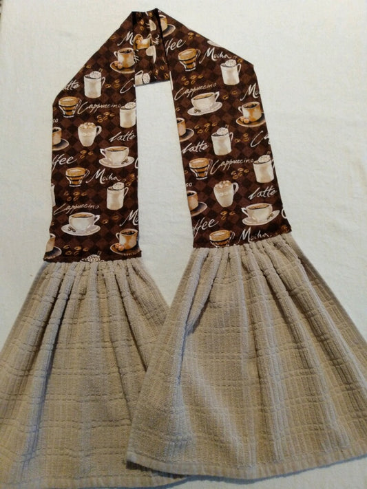 Kitchen Towel Scarf - Cappuccino Coffee with Tan Towel