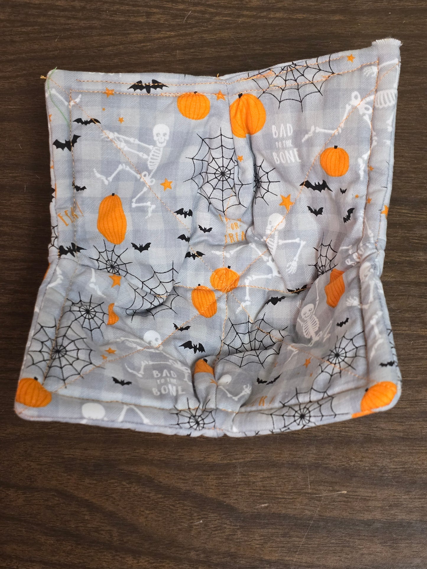 Microwavable Cozy Bowl-Halloween pumpkins and bats double sided