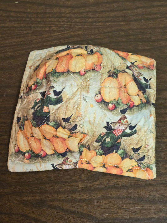 Microwavable Cozy Bowl-Fall scare crow with pumpkins and green