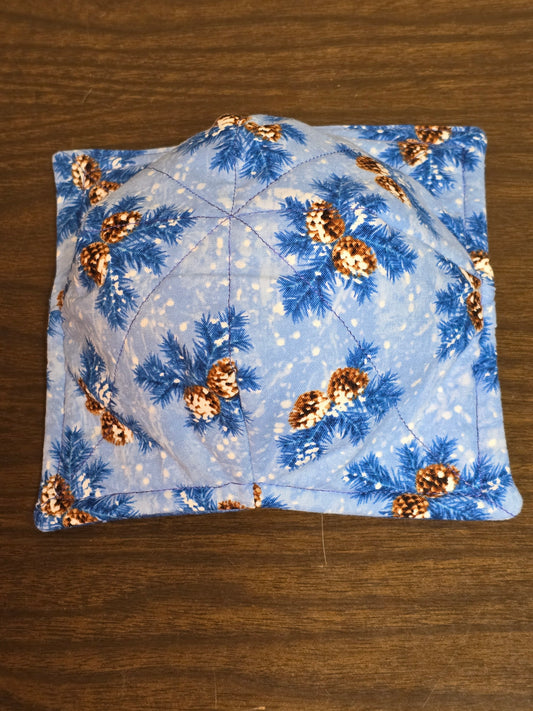 Microwavable Cozy Bowl-Christmas pinecone with blue leaves