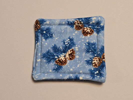Coaster-Christmas pinecone and blue leaf/dark blue