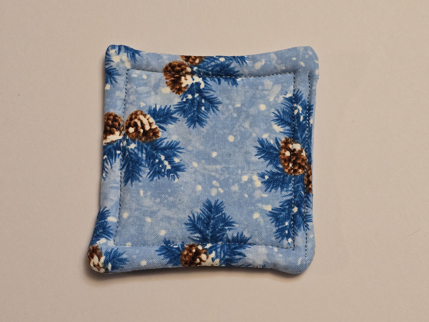 Coaster-Christmas pine cone and blue leaf/double sided