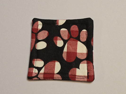 Coaster-Red plaid paw print double sided