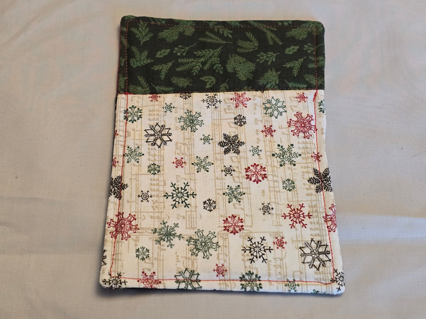 Mug Rug - Multi Fabric-candy canes and music snowflakes