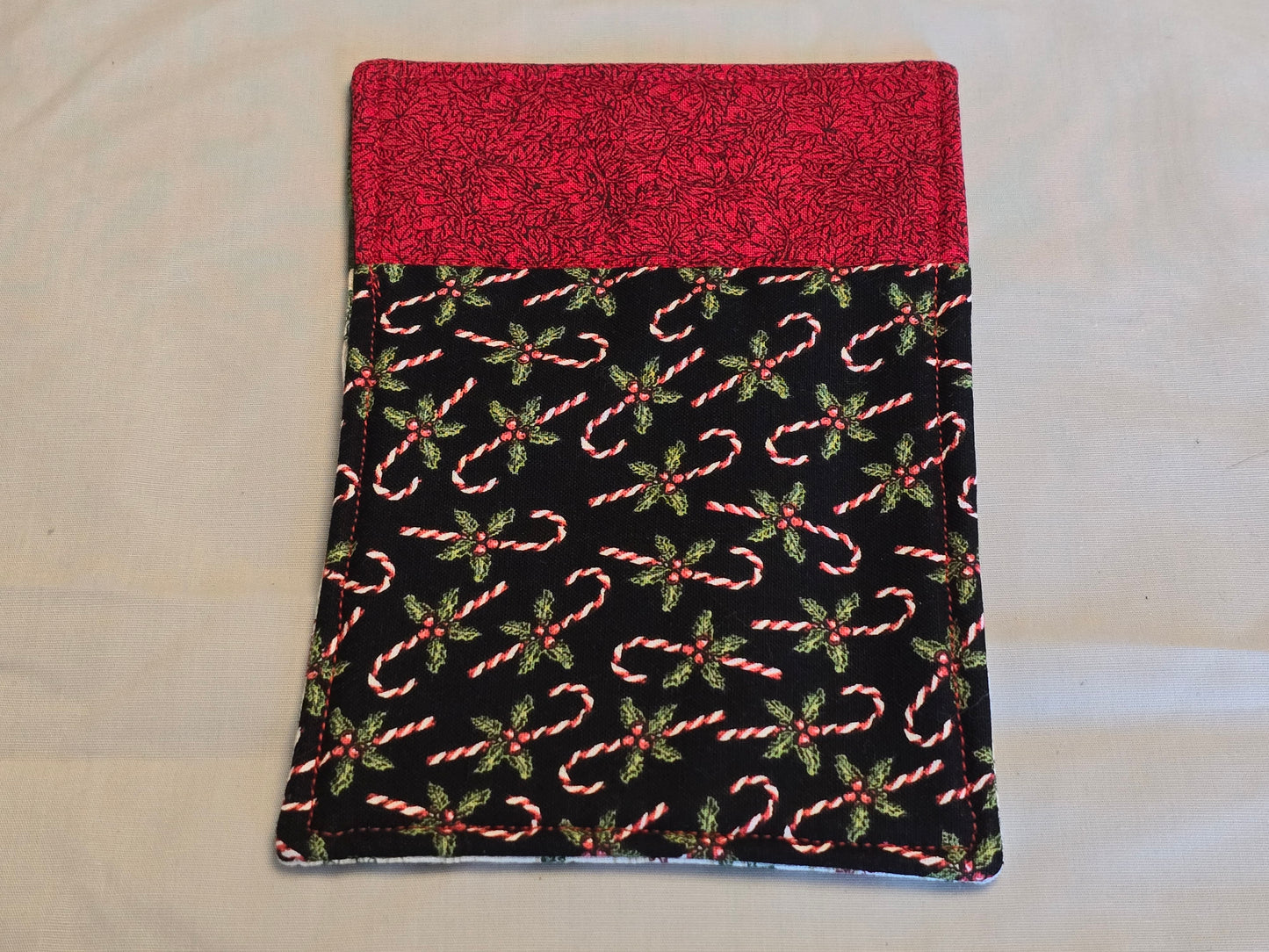 Mug Rug - Multi Fabric-candy canes and music snowflakes