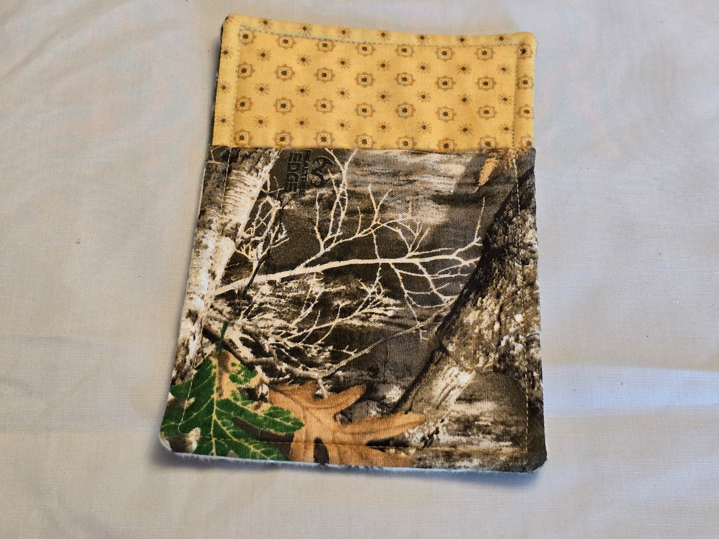 Mug Rug - Multi Fabric-mossy oak and gold with cream and twigs and green