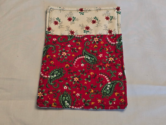 Mug Rug - Multi Fabric-red paisley with cream and red floral music snow flakes and green