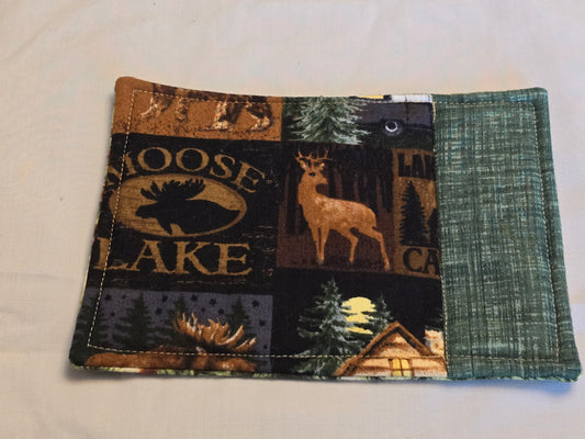 Mug Rug - Multi Fabric-Moose and green with pine tree