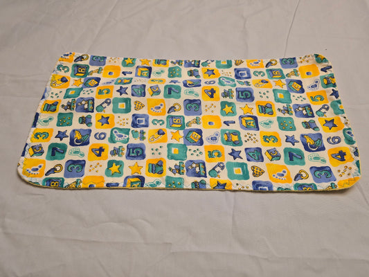 363 print Burp Cloth-yellow, blue and green neutral