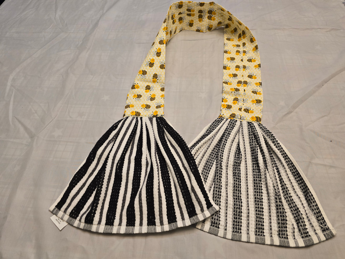 Kitchen Towel Scarf-Yellow bumble bees with black and white stripe