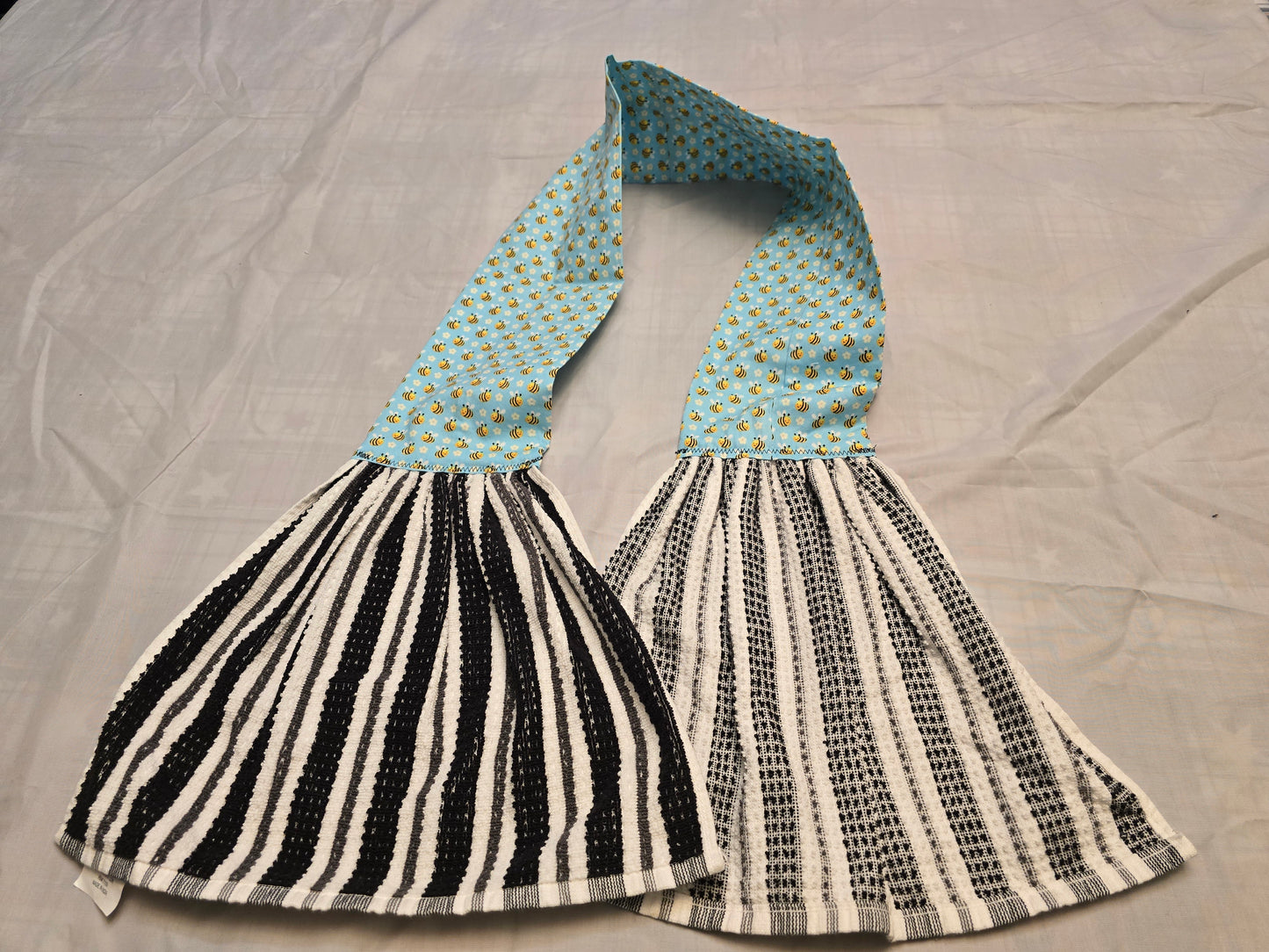 Kitchen Towel Scarf-Blue bumble bee and black and white stripe