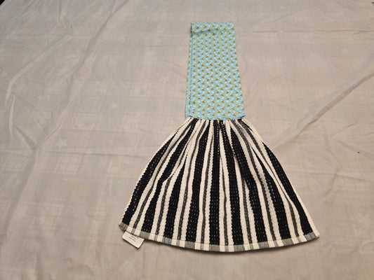 Kitchen Towel Scarf-Blue bumble bee and black and white stripe