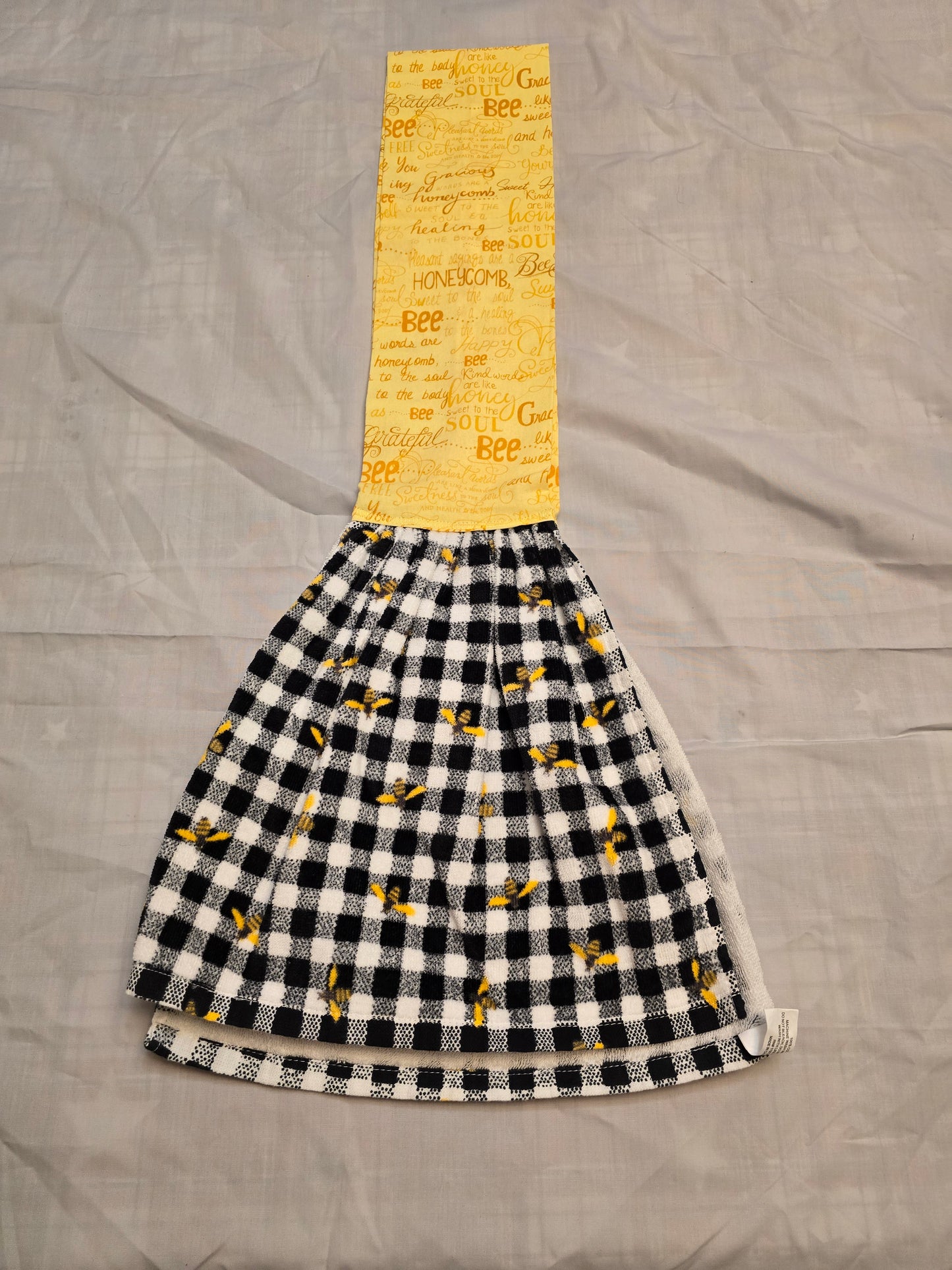 Kitchen Towel Scarf-Yellow honey bees with black and white checkered