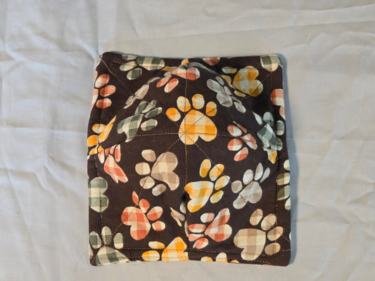 Microwave Cozy Bowl - Gingham Paw Prints on Brown