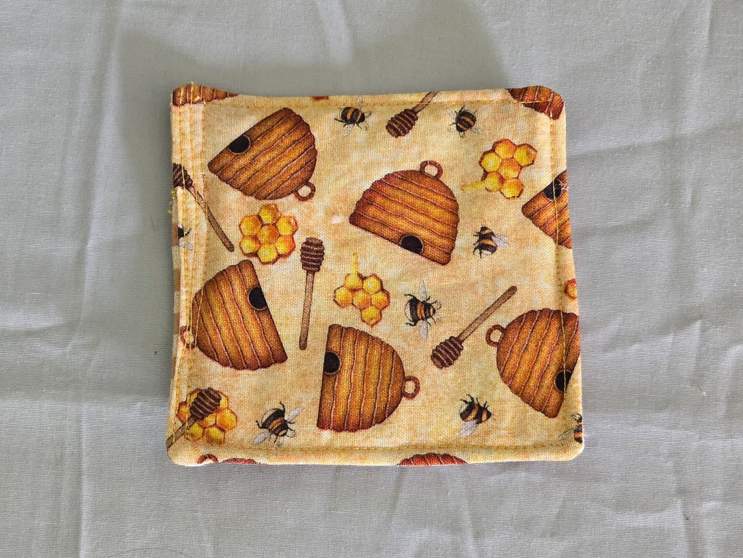 Coaster - Bees and Bee Hive with Brown plaid