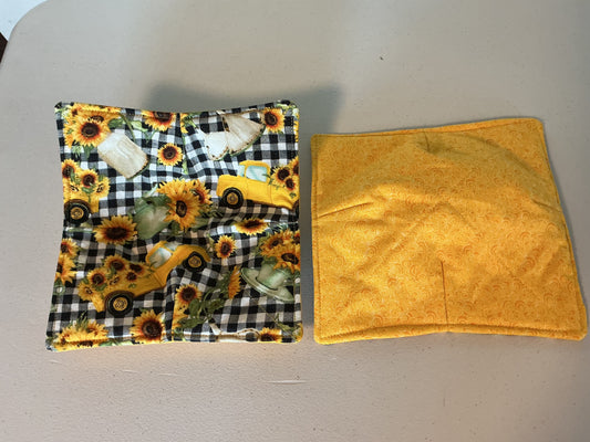 Plate cozy-sunflowers and trucks