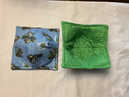 Cozy bowl-John Deere tractor on denim/green