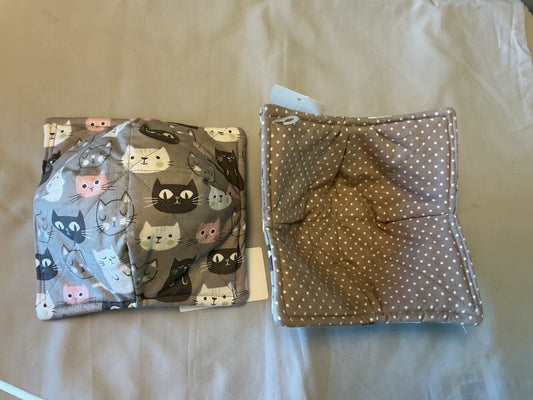 Cozy bowl-gray and white cats/white polka dots