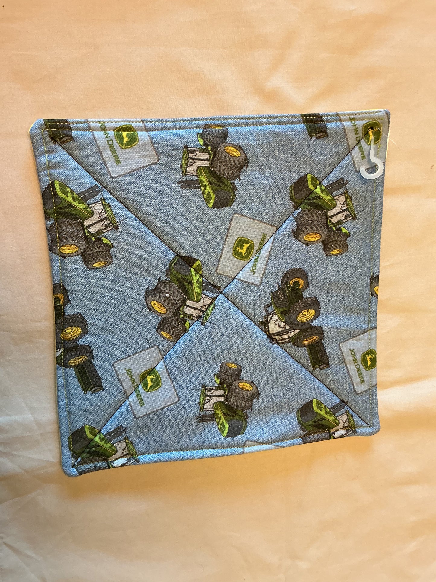 Pot holder-John Deere on denim/yellow