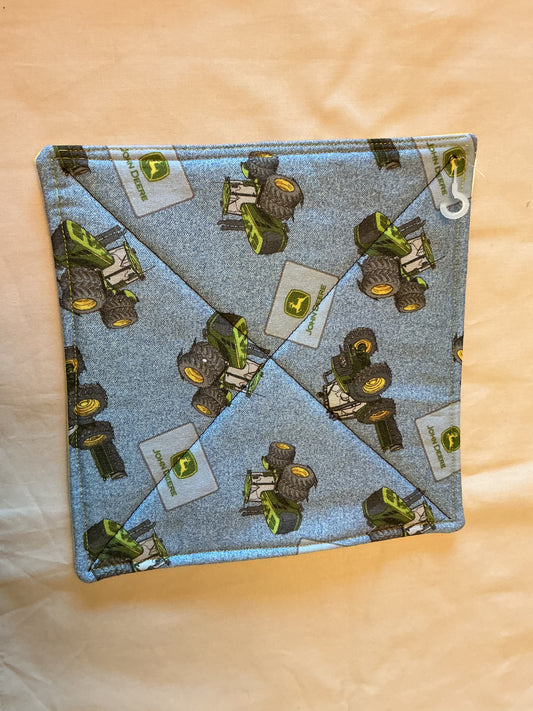 Pot holder-John Deere on denim/yellow