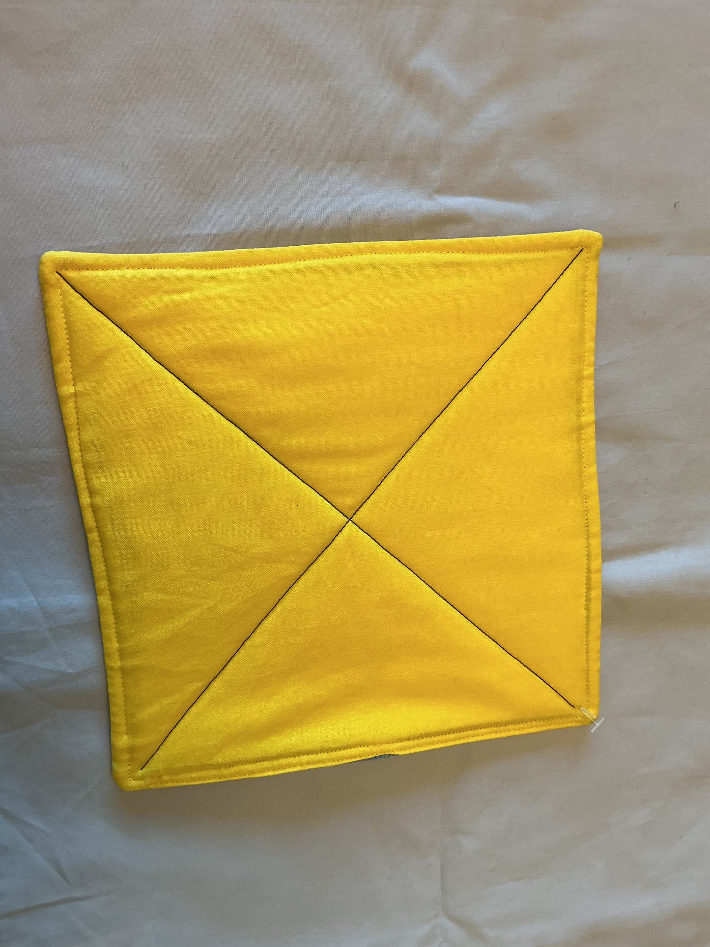 Pot holder-John Deere on denim/yellow