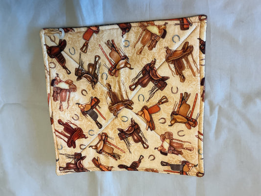 Pot holder-saddles and horseshoes/brown