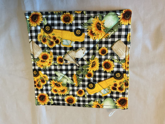 Pot holder-sunflowers and yellow truck/yellow