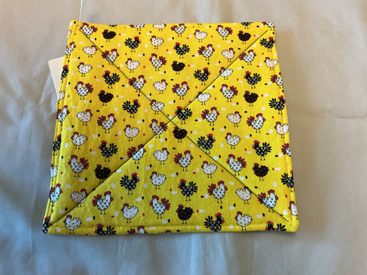 Pot holder-chickens and polka dots/yellow