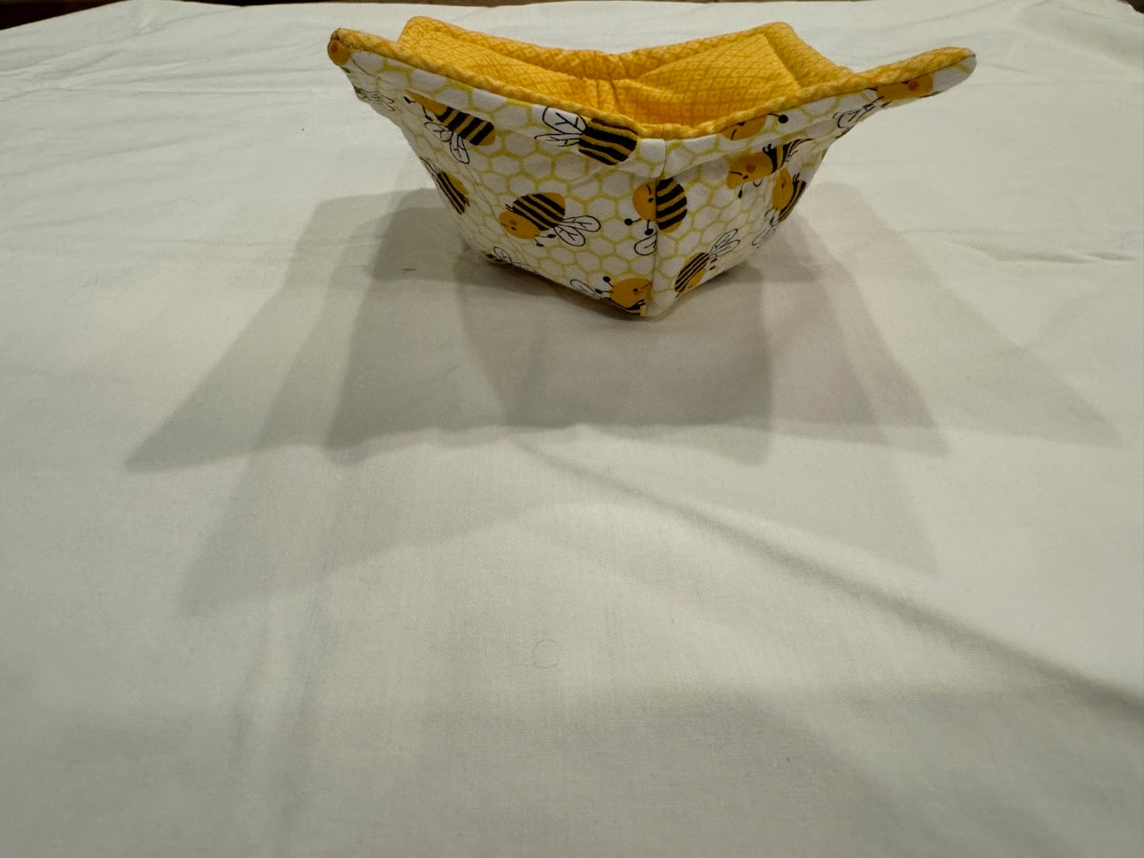 Microwaveable Cozy Bowl - Honeycomb Bees with Yellow Square Contrast