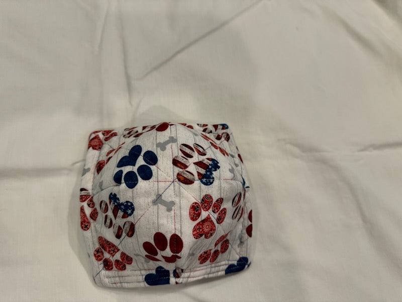 Microwaveable Cozy Bowl - Double-sided 4th of July Red, White, and Blue Paw Prints