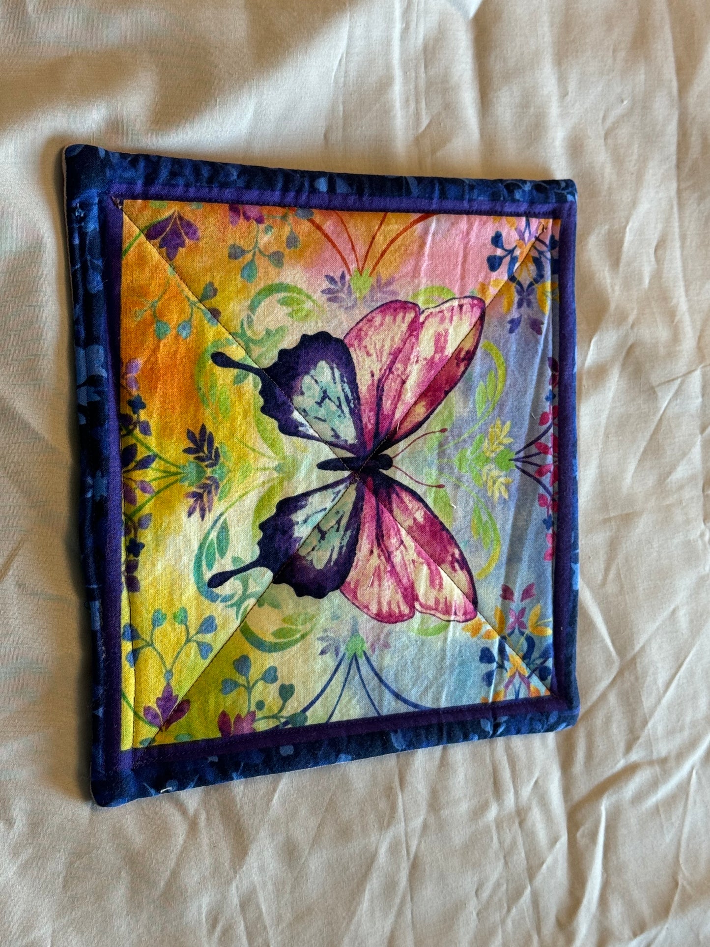 Pot Holder-Floral butterfly-Happy heart