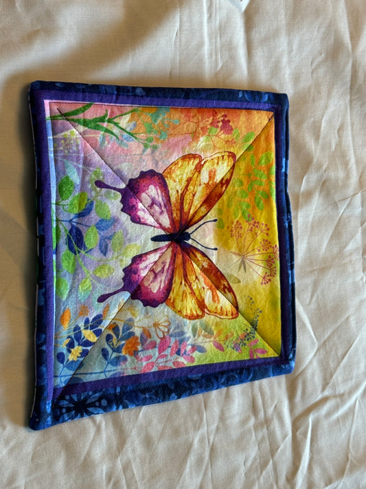 Pot Holder-Floral butterfly orange, pink, purple-grateful heart