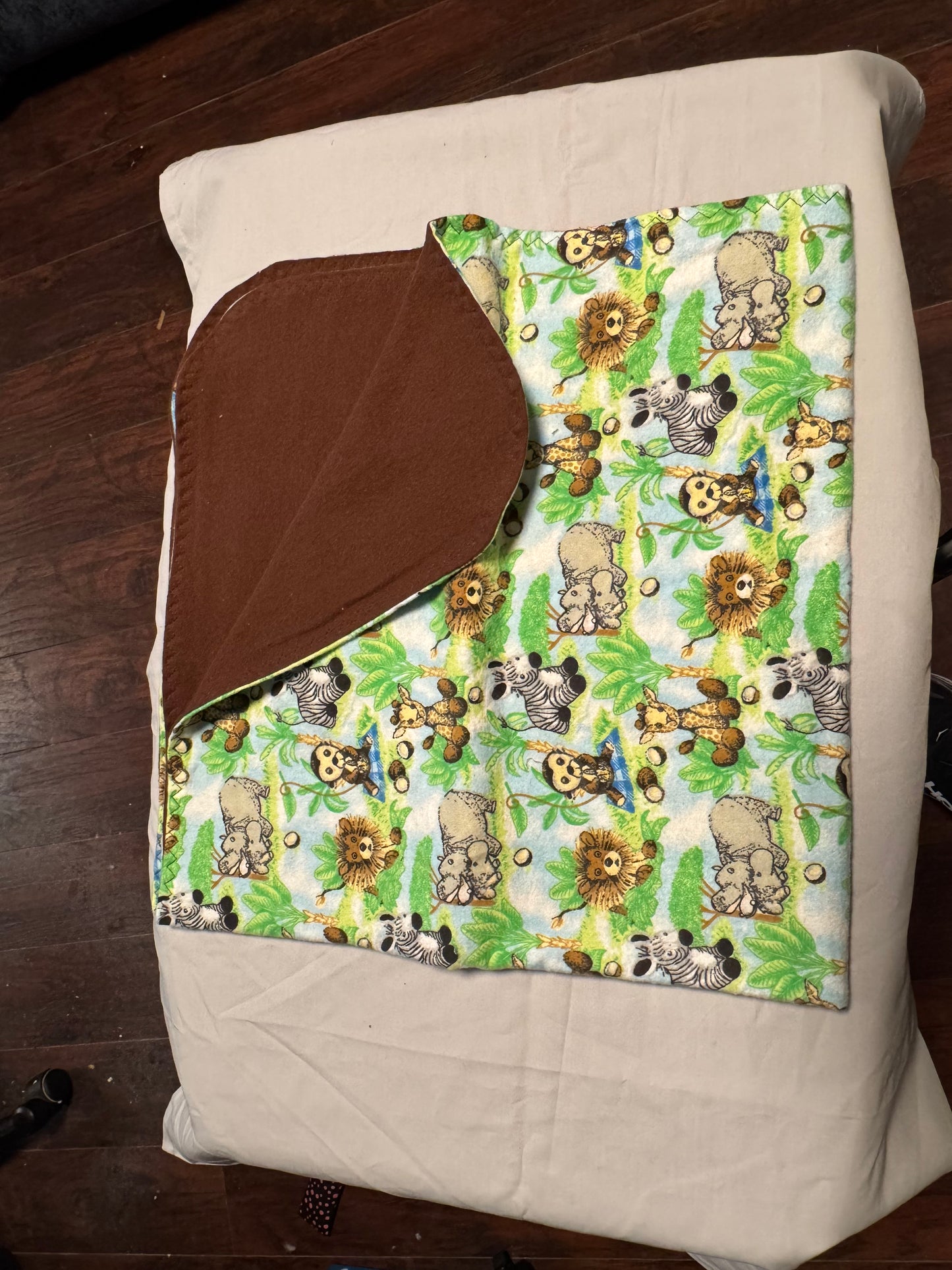 Baby Blanket-picnic and safari friends/brown